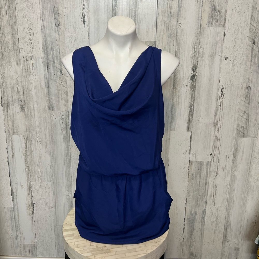 New York & Company Cobalt Blue Cowl Neck Blouson Sleeveless Pocket Dress M